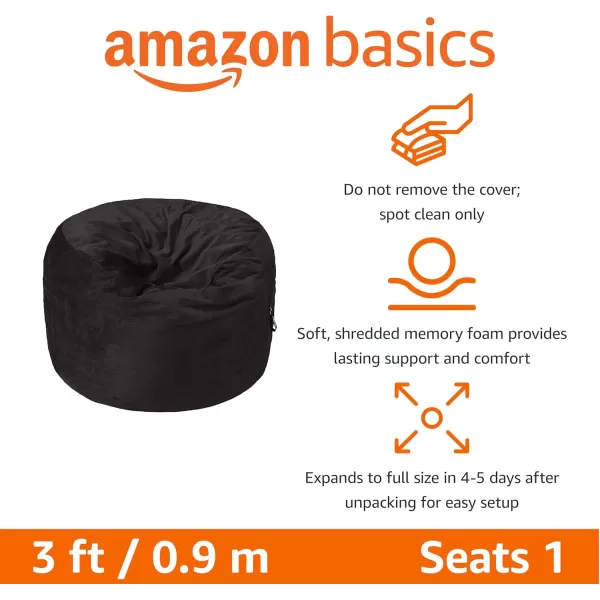 imageAmazon Basics Extra Large Bean Bag Chair Lounger 3 ft Memory Foam Filled Microfiber Cover Solid BlackBlack