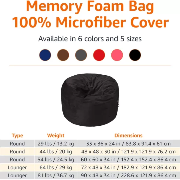 imageAmazon Basics Extra Large Bean Bag Chair Lounger 3 ft Memory Foam Filled Microfiber Cover Solid BlackBlack