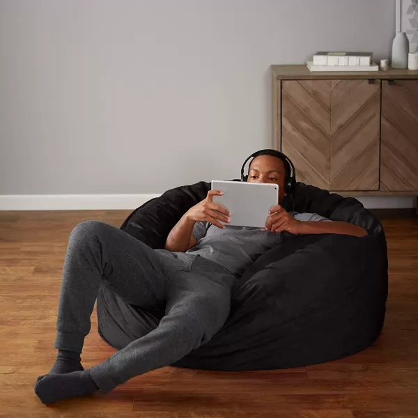 imageAmazon Basics Extra Large Bean Bag Chair Lounger 3 ft Memory Foam Filled Microfiber Cover Solid BlackBlack