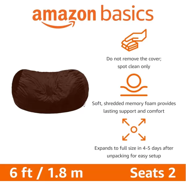 imageAmazon Basics Extra Large Bean Bag Chair Lounger 3 ft Memory Foam Filled Microfiber Cover Solid BlackBrown