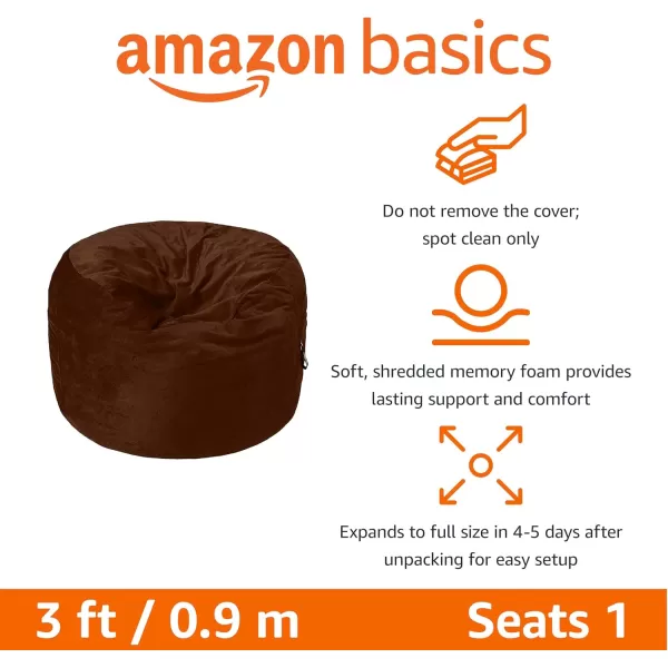 imageAmazon Basics Extra Large Bean Bag Chair Lounger 3 ft Memory Foam Filled Microfiber Cover Solid BlackBrown