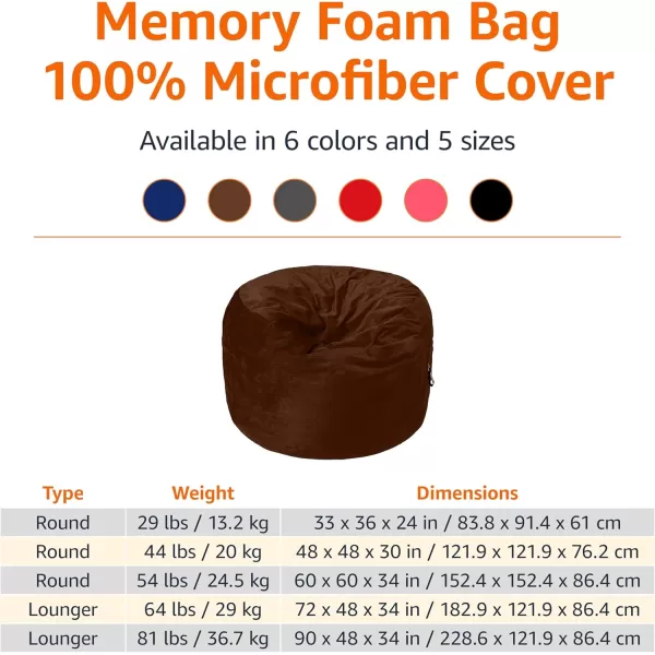 imageAmazon Basics Extra Large Bean Bag Chair Lounger 3 ft Memory Foam Filled Microfiber Cover Solid BlackBrown