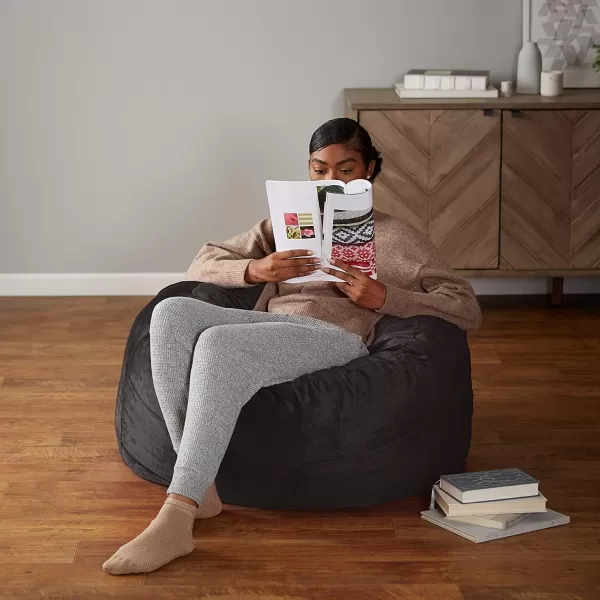 imageAmazon Basics Extra Large Bean Bag Chair Lounger 3 ft Memory Foam Filled Microfiber Cover Solid BlackGrey