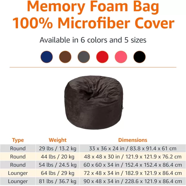 imageAmazon Basics Extra Large Bean Bag Chair Lounger 3 ft Memory Foam Filled Microfiber Cover Solid BlackGrey
