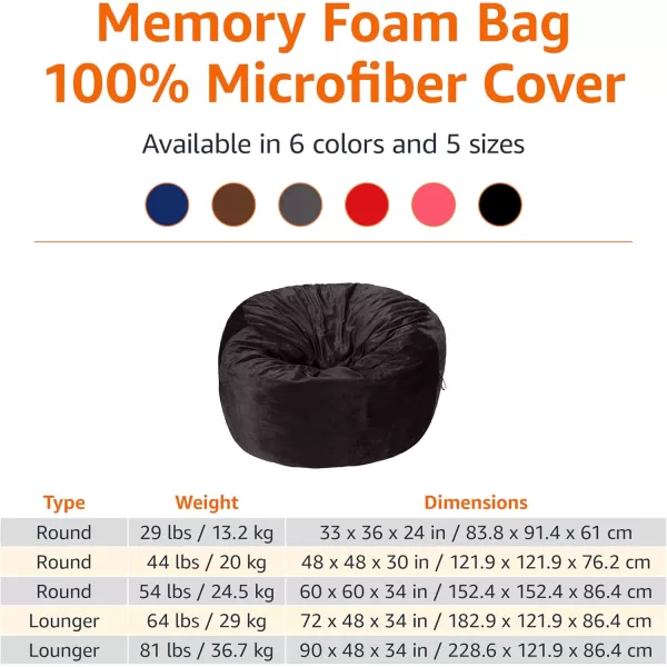 imageAmazon Basics Extra Large Bean Bag Chair Lounger 3 ft Memory Foam Filled Microfiber Cover Solid BlackGrey