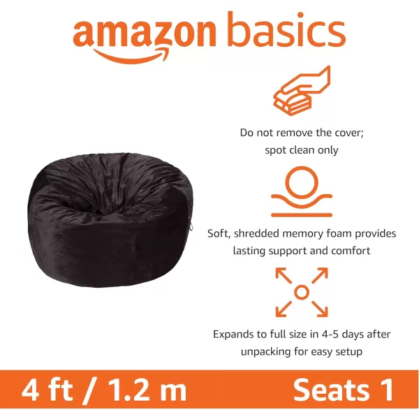 imageAmazon Basics Extra Large Bean Bag Chair Lounger 3 ft Memory Foam Filled Microfiber Cover Solid BlackGrey