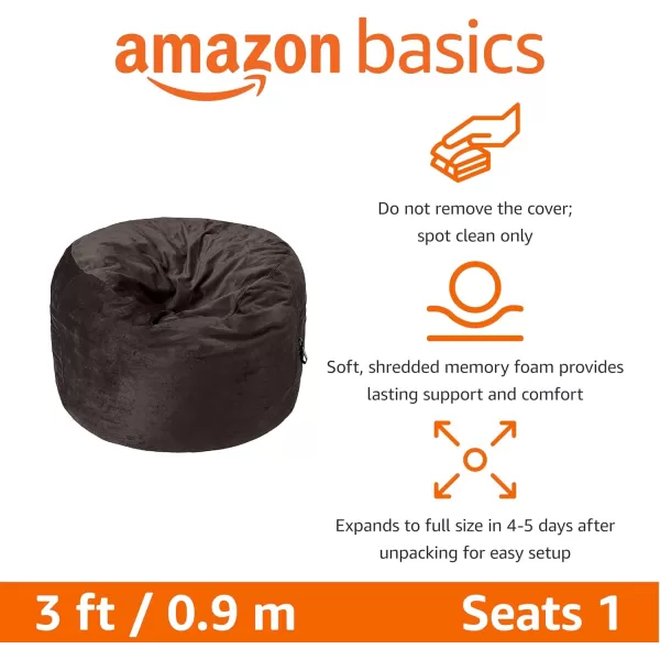 imageAmazon Basics Extra Large Bean Bag Chair Lounger 3 ft Memory Foam Filled Microfiber Cover Solid BlackGrey