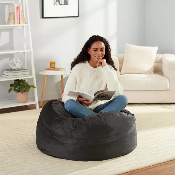 imageAmazon Basics Extra Large Bean Bag Chair Lounger 3 ft Memory Foam Filled Microfiber Cover Solid BlackGrey