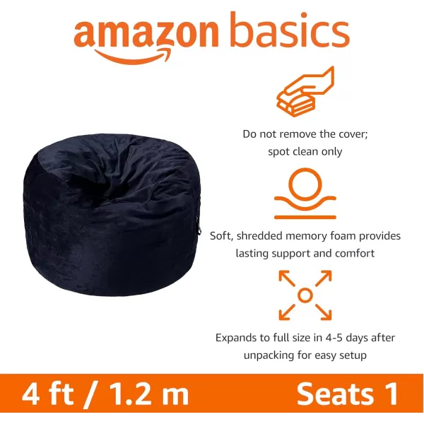 imageAmazon Basics Extra Large Bean Bag Chair Lounger 3 ft Memory Foam Filled Microfiber Cover Solid BlackNavy