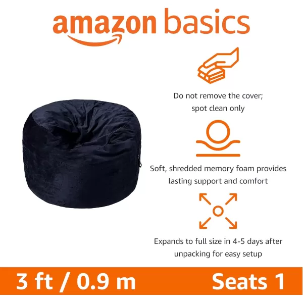 imageAmazon Basics Extra Large Bean Bag Chair Lounger 3 ft Memory Foam Filled Microfiber Cover Solid BlackNavy