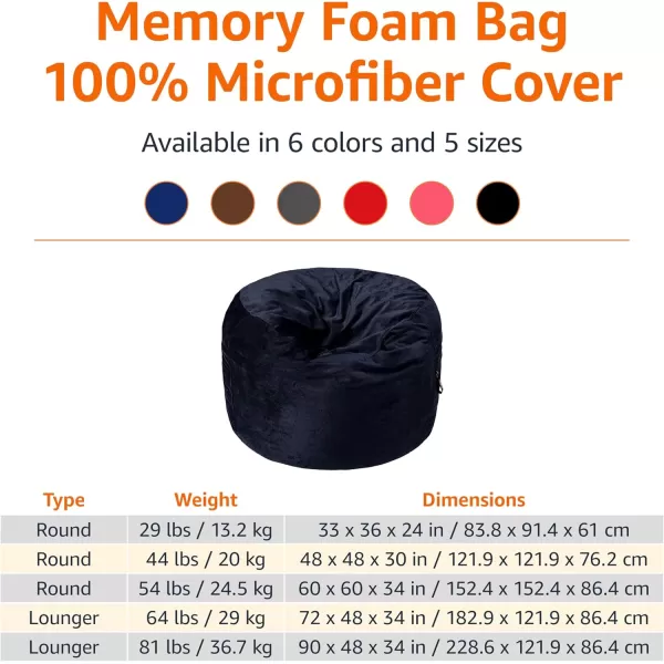 imageAmazon Basics Extra Large Bean Bag Chair Lounger 3 ft Memory Foam Filled Microfiber Cover Solid BlackNavy
