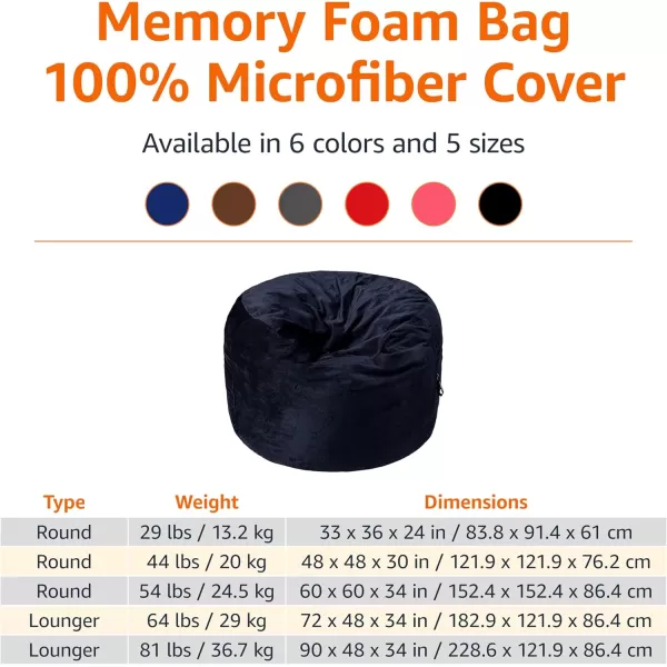 imageAmazon Basics Extra Large Bean Bag Chair Lounger 3 ft Memory Foam Filled Microfiber Cover Solid BlackNavy