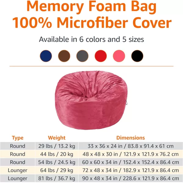 imageAmazon Basics Extra Large Bean Bag Chair Lounger 3 ft Memory Foam Filled Microfiber Cover Solid BlackPink