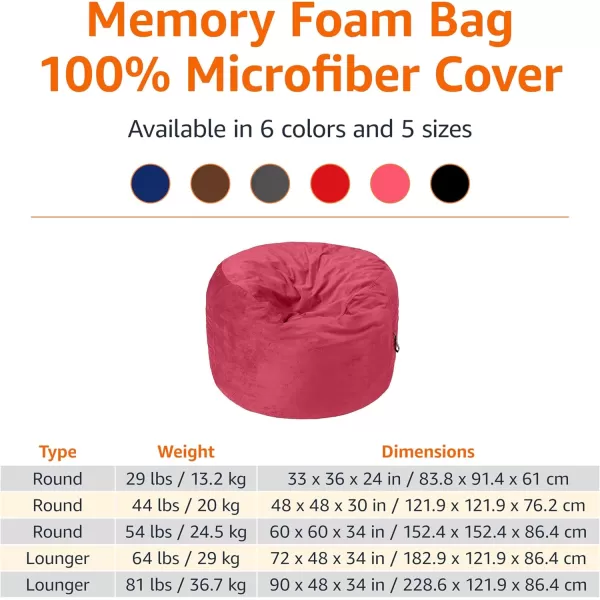 imageAmazon Basics Extra Large Bean Bag Chair Lounger 3 ft Memory Foam Filled Microfiber Cover Solid BlackPink
