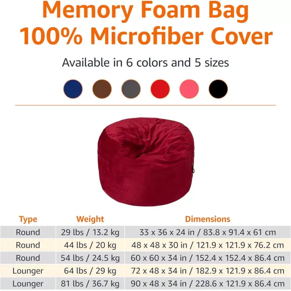 imageAmazon Basics Extra Large Bean Bag Chair Lounger 3 ft Memory Foam Filled Microfiber Cover Solid BlackRed