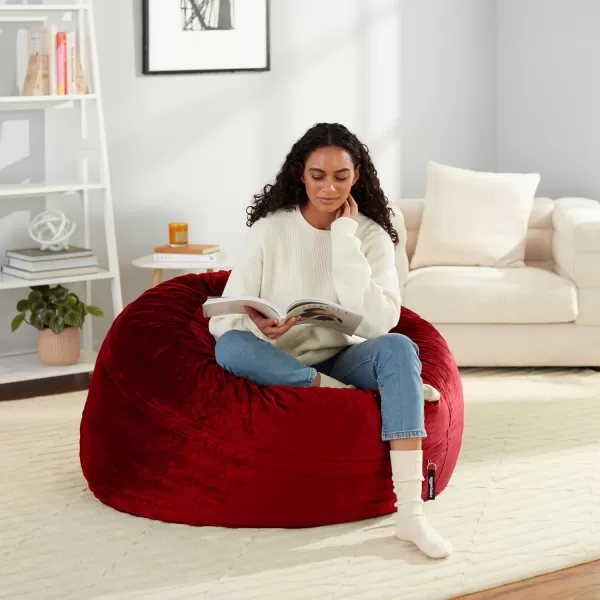 imageAmazon Basics Extra Large Bean Bag Chair Lounger 3 ft Memory Foam Filled Microfiber Cover Solid BlackRed