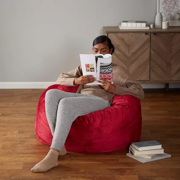 imageAmazon Basics Extra Large Bean Bag Chair Lounger 3 ft Memory Foam Filled Microfiber Cover Solid BlackRed