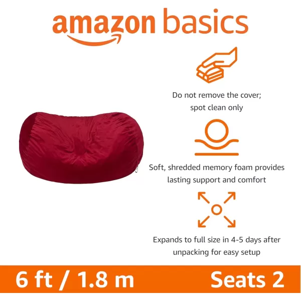 imageAmazon Basics Extra Large Bean Bag Chair Lounger 3 ft Memory Foam Filled Microfiber Cover Solid BlackRed