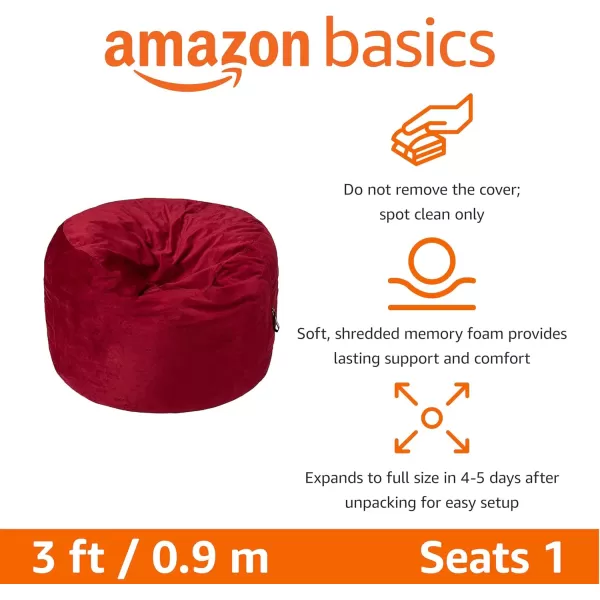 imageAmazon Basics Extra Large Bean Bag Chair Lounger 3 ft Memory Foam Filled Microfiber Cover Solid BlackRed
