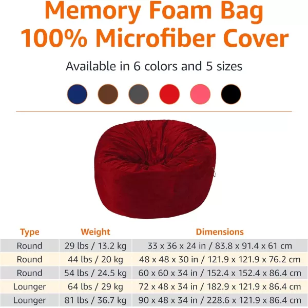 imageAmazon Basics Extra Large Bean Bag Chair Lounger 3 ft Memory Foam Filled Microfiber Cover Solid BlackRed