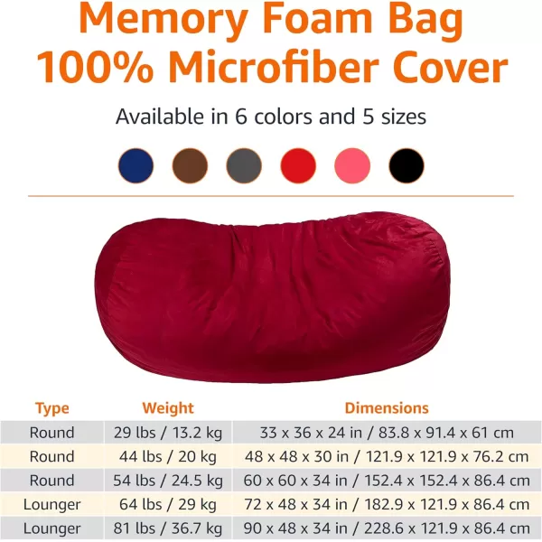 imageAmazon Basics Extra Large Bean Bag Chair Lounger 3 ft Memory Foam Filled Microfiber Cover Solid BlackRed