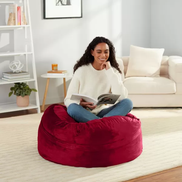 imageAmazon Basics Extra Large Bean Bag Chair Lounger 3 ft Memory Foam Filled Microfiber Cover Solid BlackRed