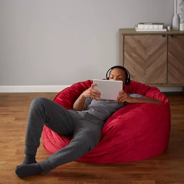 imageAmazon Basics Extra Large Bean Bag Chair Lounger 3 ft Memory Foam Filled Microfiber Cover Solid BlackRed