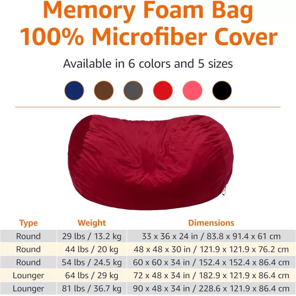 imageAmazon Basics Extra Large Bean Bag Chair Lounger 3 ft Memory Foam Filled Microfiber Cover Solid BlackRed