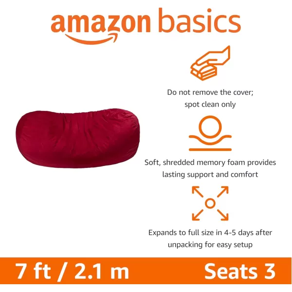 imageAmazon Basics Extra Large Bean Bag Chair Lounger 3 ft Memory Foam Filled Microfiber Cover Solid BlackRed