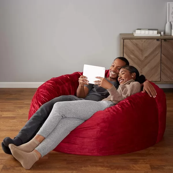 imageAmazon Basics Extra Large Bean Bag Chair Lounger 3 ft Memory Foam Filled Microfiber Cover Solid BlackRed