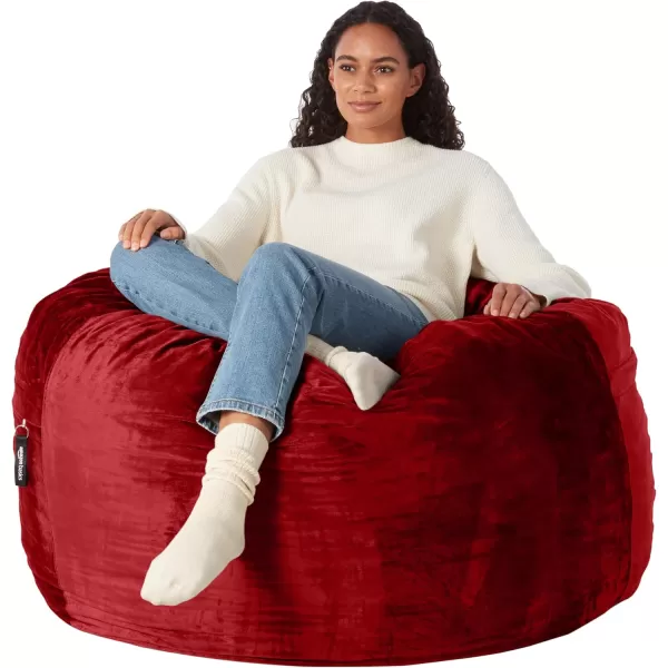 imageAmazon Basics Extra Large Bean Bag Chair Lounger 3 ft Memory Foam Filled Microfiber Cover Solid BlackRed