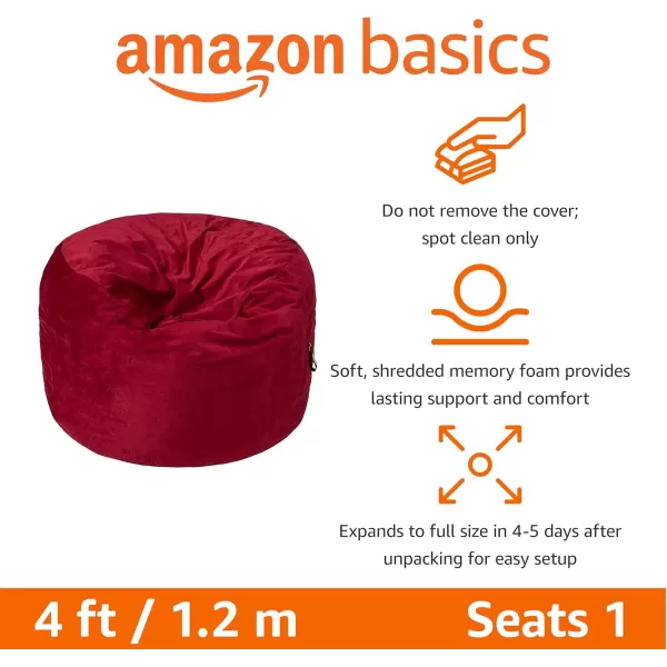 imageAmazon Basics Extra Large Bean Bag Chair Lounger 3 ft Memory Foam Filled Microfiber Cover Solid BlackRed