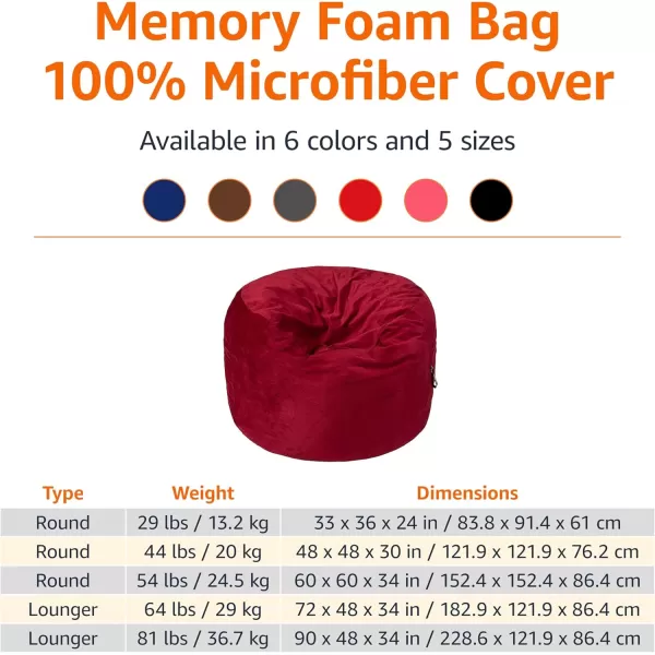 imageAmazon Basics Extra Large Bean Bag Chair Lounger 3 ft Memory Foam Filled Microfiber Cover Solid BlackRed