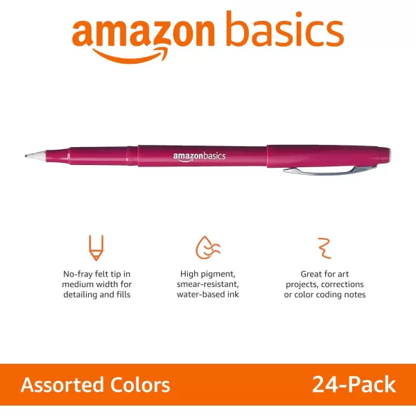 imageAmazon Basics Felt Tip Marker Pens 12Pack Assorted ColorsAssorted Colors