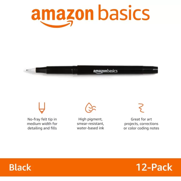 imageAmazon Basics Felt Tip Marker Pens 12Pack Assorted ColorsBlack