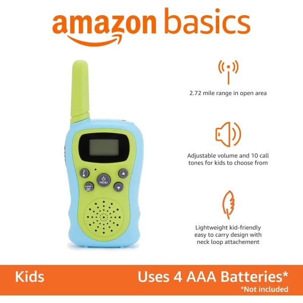 imageAmazon Basics Kids Walkie Talkie Set Range Extending Set of 2 for Camping or Birthday Toys Green and BlueGreen and Blue