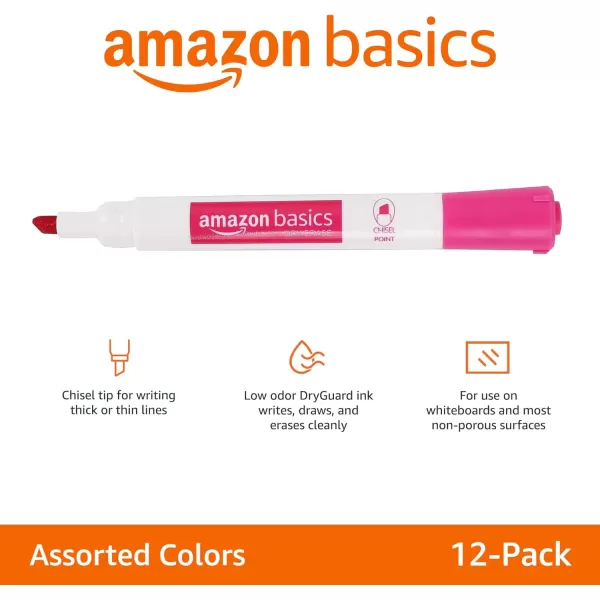 imageAmazon Basics LowOdor Chisel Tip Dry Erase White Board Markers 12Pack RedAssorted Colors