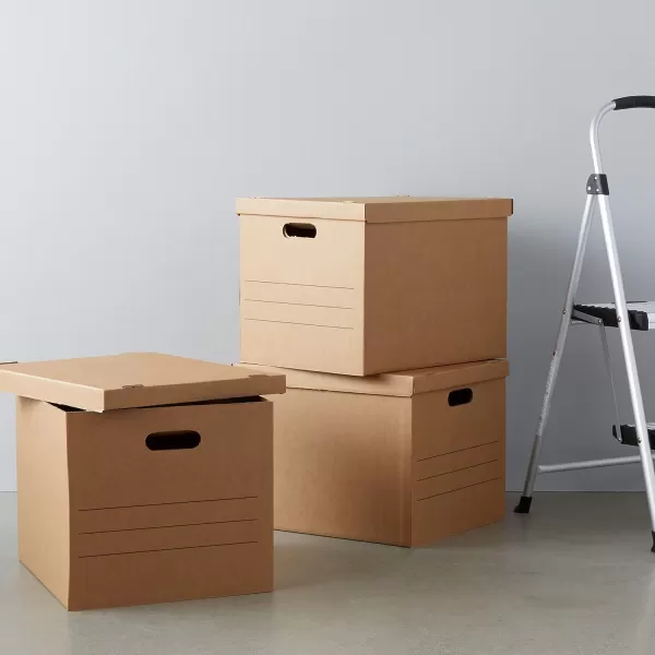 imageAmazon Basics Medium Cardboard Moving Boxes with Lid and Handles 10 Pack Brown 19 x 145 x 155 inchesBrown