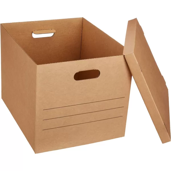 imageAmazon Basics Medium Cardboard Moving Boxes with Lid and Handles 10 Pack Brown 19 x 145 x 155 inchesBrown