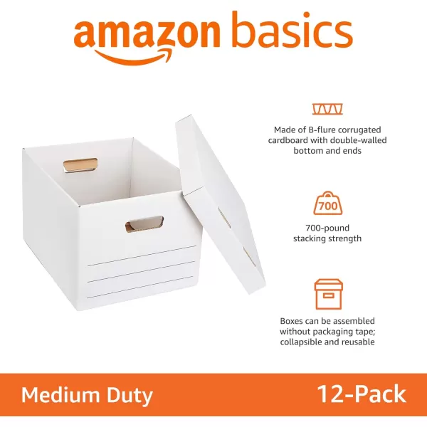 imageAmazon Basics Medium Duty StorageFiling Boxes With Lid and Handles LegalLetter Size 12Pack White 162quot L x 125quot W x 105quot H12Pack