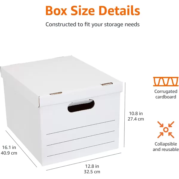 imageAmazon Basics Medium Duty StorageFiling Boxes With Lid and Handles LegalLetter Size 12Pack White 162quot L x 125quot W x 105quot H12Pack