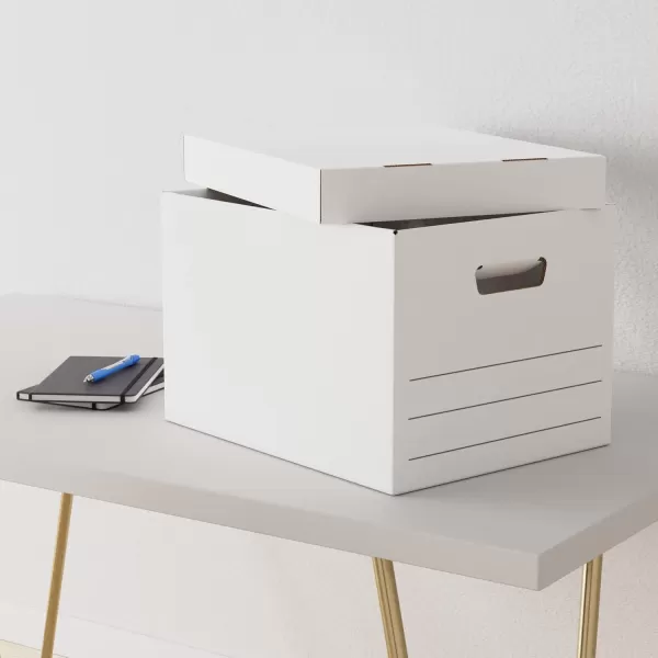 imageAmazon Basics Medium Duty StorageFiling Boxes With Lid and Handles LegalLetter Size 12Pack White 162quot L x 125quot W x 105quot H12Pack