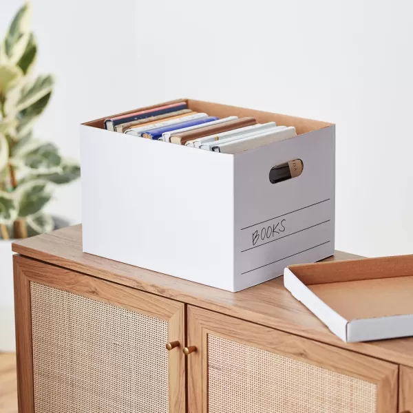 imageAmazon Basics Medium Duty StorageFiling Boxes With Lid and Handles LegalLetter Size 12Pack White 162quot L x 125quot W x 105quot H20Pack