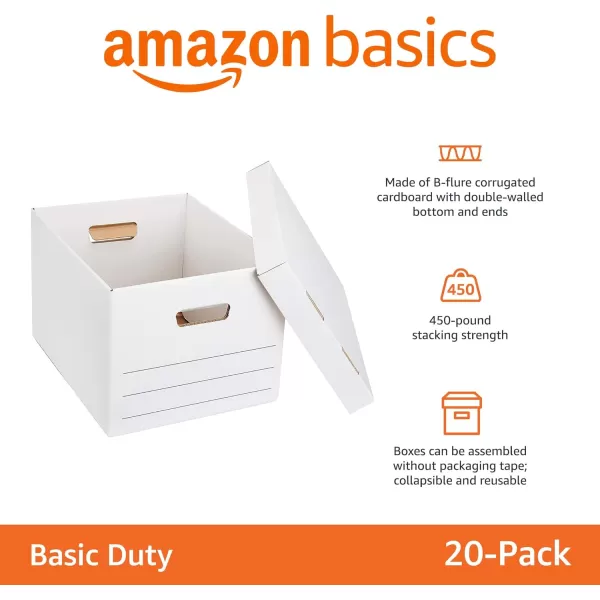 imageAmazon Basics Medium Duty StorageFiling Boxes With Lid and Handles LegalLetter Size 12Pack White 162quot L x 125quot W x 105quot H20Pack
