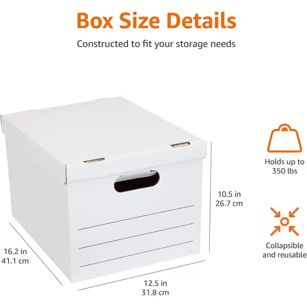imageAmazon Basics Medium Duty StorageFiling Boxes With Lid and Handles LegalLetter Size 12Pack White 162quot L x 125quot W x 105quot H20Pack