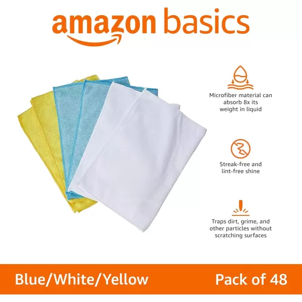 imageAmazon Basics Microfiber Cleaning Cloths Lint Free Absorbent Streak Free NonAbrasive Reusable and Washable Pack of 24 BlueWhiteYellow 16quot x 12quotBlueWhiteYellow