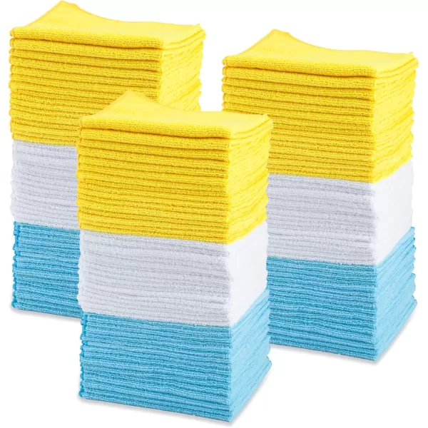 imageAmazon Basics Microfiber Cleaning Cloths Lint Free Absorbent Streak Free NonAbrasive Reusable and Washable Pack of 24 BlueWhiteYellow 16quot x 12quotBlueWhiteYellow