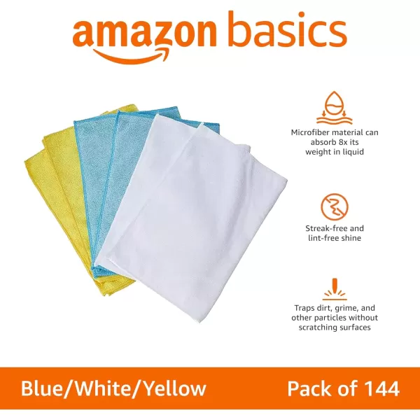 imageAmazon Basics Microfiber Cleaning Cloths Lint Free Absorbent Streak Free NonAbrasive Reusable and Washable Pack of 24 BlueWhiteYellow 16quot x 12quotBlueWhiteYellow