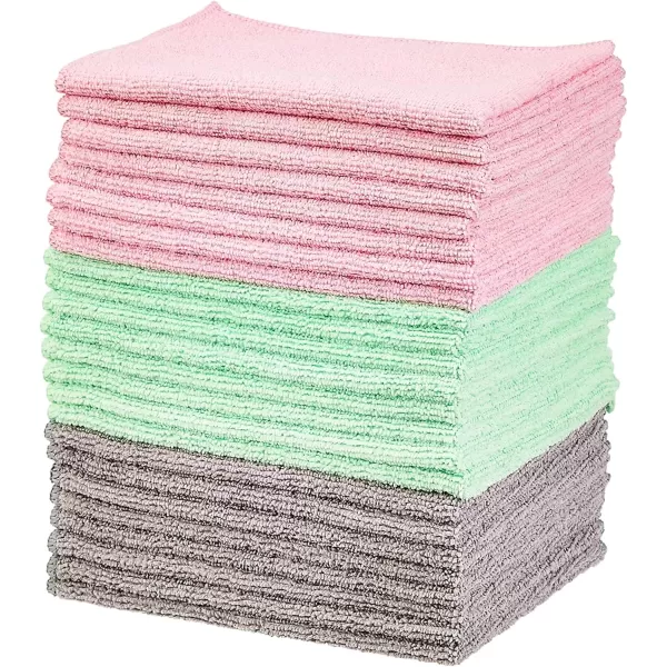 imageAmazon Basics Microfiber Cleaning Cloths Lint Free Absorbent Streak Free NonAbrasive Reusable and Washable Pack of 24 BlueWhiteYellow 16quot x 12quotGreenGrayPink