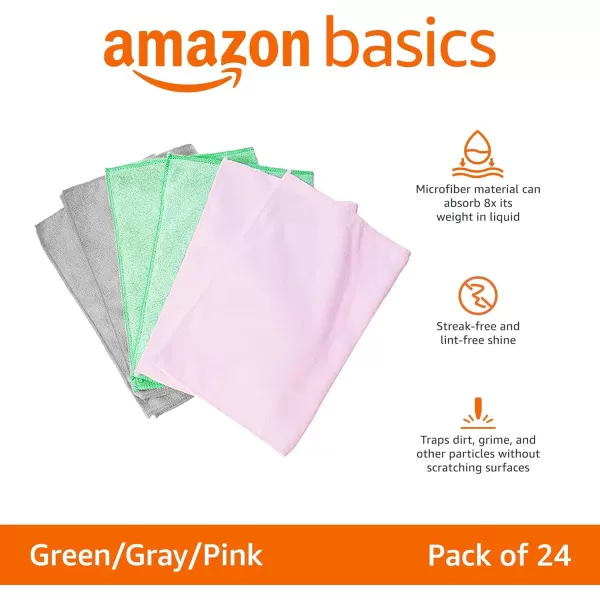 imageAmazon Basics Microfiber Cleaning Cloths Lint Free Absorbent Streak Free NonAbrasive Reusable and Washable Pack of 24 BlueWhiteYellow 16quot x 12quotGreenGrayPink